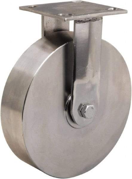 Hamilton - 8" Diam x 2" Wide x 9-1/2" OAH Top Plate Mount Rigid Caster - Forged Steel, 800 Lb Capacity, Plain Bore Bearing, 3-3/4 x 4-1/2" Plate - USA Tool & Supply
