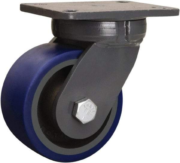 Hamilton - 6" Diam x 3" Wide x 8" OAH Top Plate Mount Swivel Caster - Polyurethane Mold onto Cast Iron Center, 1,800 Lb Capacity, Sealed Precision Ball Bearing, 5-1/4 x 7-1/4" Plate - USA Tool & Supply