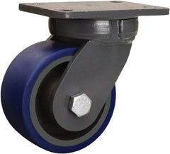 Hamilton - 6" Diam x 3" Wide x 8" OAH Top Plate Mount Swivel Caster - Polyurethane Mold onto Cast Iron Center, 1,800 Lb Capacity, Precision Tapered Roller Bearing, 5-1/4 x 7-1/4" Plate - USA Tool & Supply