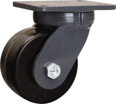 Hamilton - 6" Diam x 3" Wide x 8" OAH Top Plate Mount Swivel Caster - Phenolic, 2,000 Lb Capacity, Tapered Roller Bearing, 5-1/4 x 7-1/4" Plate - USA Tool & Supply