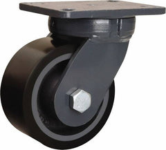 Hamilton - 6" Diam x 3" Wide x 8" OAH Top Plate Mount Swivel Caster - Polyurethane Mold onto Cast Iron Center, 2,860 Lb Capacity, Sealed Precision Ball Bearing, 5-1/4 x 7-1/4" Plate - USA Tool & Supply