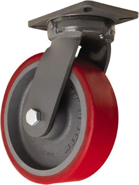 Hamilton - 10" Diam x 3" Wide x 12-1/2" OAH Top Plate Mount Swivel Caster - Polyurethane Mold onto Cast Iron Center, 3,600 Lb Capacity, Sealed Precision Ball Bearing, 5-1/4 x 7-1/4" Plate - USA Tool & Supply