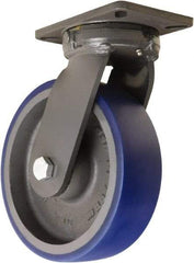 Hamilton - 10" Diam x 3" Wide x 12-1/2" OAH Top Plate Mount Swivel Caster - Polyurethane Mold onto Cast Iron Center, 2,400 Lb Capacity, Sealed Precision Ball Bearing, 5-1/4 x 7-1/4" Plate - USA Tool & Supply