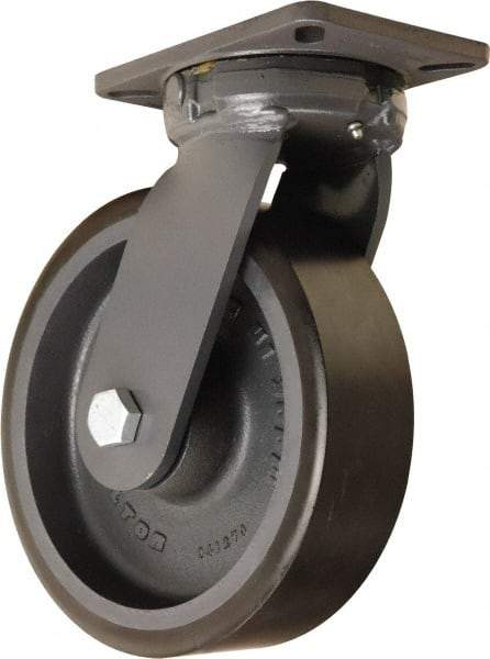 Hamilton - 10" Diam x 3" Wide x 12-1/2" OAH Top Plate Mount Swivel Caster - Polyurethane Mold onto Cast Iron Center, 3,900 Lb Capacity, Sealed Precision Ball Bearing, 5-1/4 x 7-1/4" Plate - USA Tool & Supply