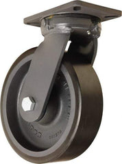 Hamilton - 10" Diam x 3" Wide x 12-1/2" OAH Top Plate Mount Swivel Caster - Polyurethane Mold onto Cast Iron Center, 3,900 Lb Capacity, Sealed Precision Ball Bearing, 5-1/4 x 7-1/4" Plate - USA Tool & Supply