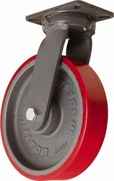 Hamilton - 12" Diam x 3" Wide x 15-1/2" OAH Top Plate Mount Swivel Caster - Polyurethane Mold onto Cast Iron Center, 4,200 Lb Capacity, Sealed Precision Ball Bearing, 5-1/4 x 7-1/4" Plate - USA Tool & Supply