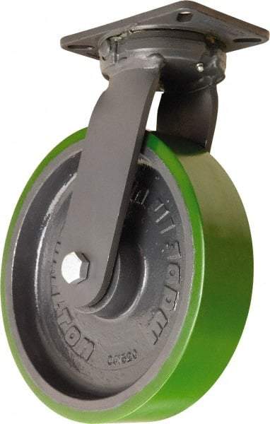Hamilton - 12" Diam x 3" Wide x 15-1/2" OAH Top Plate Mount Swivel Caster - Polyurethane Mold onto Cast Iron Center, 3,500 Lb Capacity, Tapered Roller Bearing, 5-1/4 x 7-1/4" Plate - USA Tool & Supply
