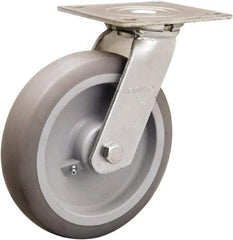 Hamilton - 8" Diam x 2" Wide x 9-1/2" OAH Top Plate Mount Swivel Caster - Rubber Mold on Polyolefin, 500 Lb Capacity, Straight Roller Bearing, 5 x 5-1/2" Plate - USA Tool & Supply