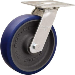 Hamilton - 8" Diam x 2" Wide x 9-1/2" OAH Top Plate Mount Swivel Caster - Polyurethane Mold onto Cast Iron Center, 900 Lb Capacity, Sealed Precision Ball Bearing, 5 x 5-1/2" Plate - USA Tool & Supply