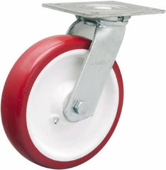 Hamilton - 8" Diam x 2" Wide x 9-1/2" OAH Top Plate Mount Swivel Caster - Polyurethane Mold on Polypropylene, 900 Lb Capacity, Straight Roller Bearing, 5 x 5-1/2" Plate - USA Tool & Supply