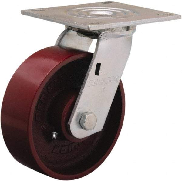Hamilton - 6" Diam x 2" Wide x 7-1/2" OAH Top Plate Mount Swivel Caster - Cast Iron, 900 Lb Capacity, Sealed Precision Ball Bearing, 5 x 5-1/2" Plate - USA Tool & Supply
