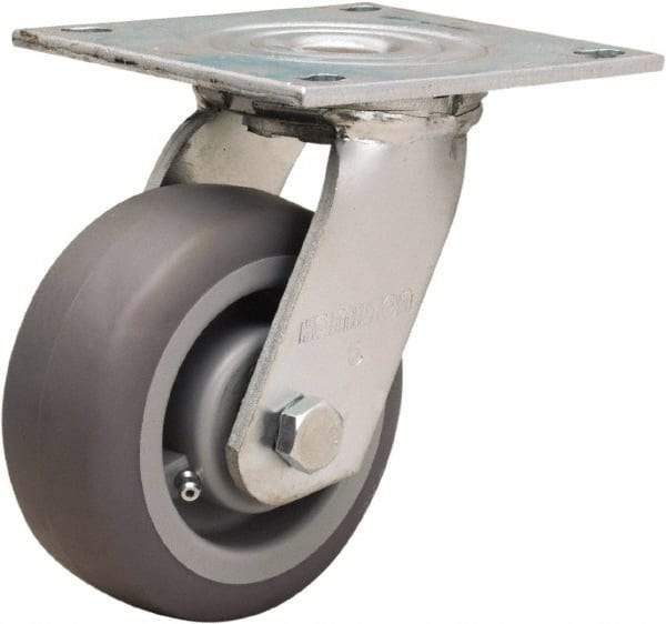 Hamilton - 5" Diam x 2" Wide x 6-1/2" OAH Top Plate Mount Swivel Caster - Rubber Mold on Polyolefin, 350 Lb Capacity, Straight Roller Bearing, 5 x 5-1/2" Plate - USA Tool & Supply