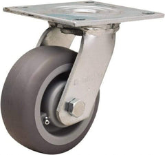 Hamilton - 5" Diam x 2" Wide x 6-1/2" OAH Top Plate Mount Swivel Caster - Rubber Mold on Polyolefin, 350 Lb Capacity, Straight Roller Bearing, 5 x 5-1/2" Plate - USA Tool & Supply