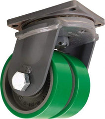 Hamilton - 8" Diam x 3" Wide x 11" OAH Top Plate Mount Dual Swivel Caster - Polyurethane Mold onto Cast Iron Center, 5,000 Lb Capacity, Tapered Roller Bearing, 8-1/2 x 8-1/2" Plate - USA Tool & Supply