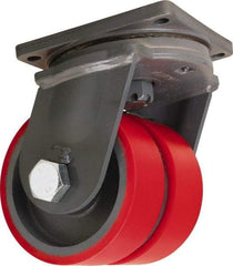 Hamilton - 10" Diam x 3" Wide x 13" OAH Top Plate Mount Dual Swivel Caster - Polyurethane Mold on Forged Steel, 7,200 Lb Capacity, Tapered Roller Bearing, 8-1/2 x 8-1/2" Plate - USA Tool & Supply