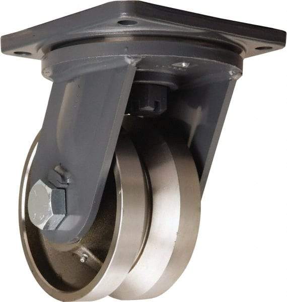 Hamilton - 8" Diam x 4" Wide, Forged Steel Swivel Caster - 15,000 Lb Capacity, Top Plate Mount, 8-1/2" x 8-1/2" Plate, Straight Roller Bearing - USA Tool & Supply