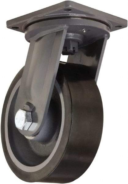 Hamilton - 12" Diam x 4" Wide x 15-1/2" OAH Top Plate Mount Swivel Caster - Polyurethane Mold on Forged Steel, 7,800 Lb Capacity, Tapered Roller Bearing, 8-1/2 x 8-1/2" Plate - USA Tool & Supply