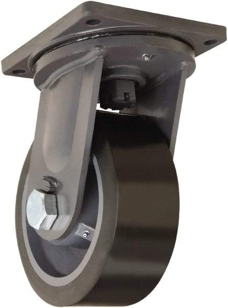 Hamilton - 10" Diam x 4" Wide x 13" OAH Top Plate Mount Swivel Caster - Polyurethane Mold on Forged Steel, 6,500 Lb Capacity, Tapered Roller Bearing, 8-1/2 x 8-1/2" Plate - USA Tool & Supply