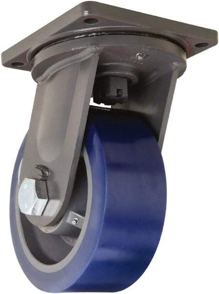 Hamilton - 10" Diam x 4" Wide x 13" OAH Top Plate Mount Swivel Caster - Polyurethane, 6,000 Lb Capacity, Tapered Roller Bearing, 8-1/2 x 8-1/2" Plate - USA Tool & Supply