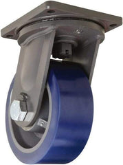 Hamilton - 10" Diam x 4" Wide x 13" OAH Top Plate Mount Swivel Caster - Polyurethane, 6,000 Lb Capacity, Tapered Roller Bearing, 8-1/2 x 8-1/2" Plate - USA Tool & Supply