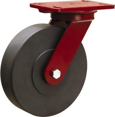 Hamilton - 8" Diam x 2" Wide x 9-3/4" OAH Top Plate Mount Swivel Caster - Nylon, 2,000 Lb Capacity, Sealed Precision Ball Bearing, 4-1/2 x 6-1/2" Plate - USA Tool & Supply