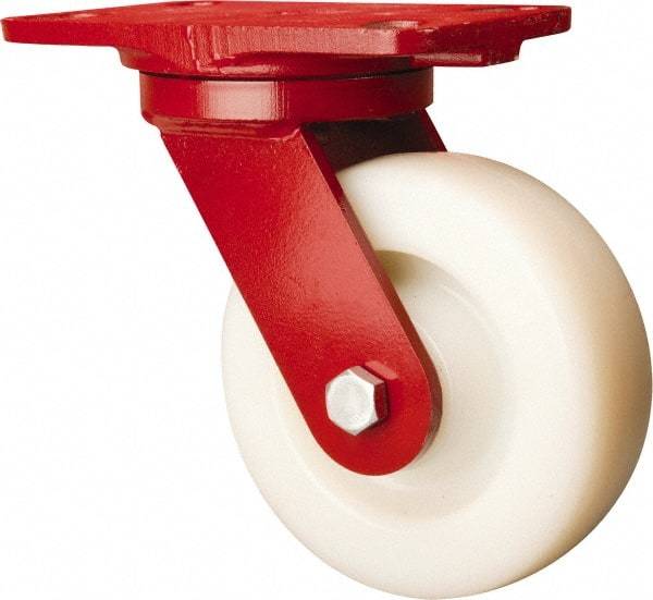 Hamilton - 6" Diam x 2" Wide x 7-3/4" OAH Top Plate Mount Swivel Caster - Nylon, Sealed Precision Ball Bearing, 4-1/2 x 6-1/2" Plate - USA Tool & Supply