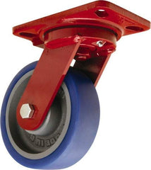 Hamilton - 6" Diam x 2" Wide x 7-3/4" OAH Top Plate Mount Swivel Caster - Polyurethane Mold onto Cast Iron Center, 960 Lb Capacity, Tapered Roller Bearing, 4-1/2 x 6-1/2" Plate - USA Tool & Supply
