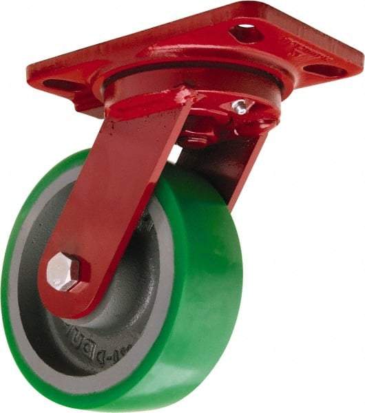 Hamilton - 6" Diam x 2" Wide x 7-3/4" OAH Top Plate Mount Swivel Caster - Polyurethane Mold onto Cast Iron Center, 1,200 Lb Capacity, Tapered Roller Bearing, 4-1/2 x 6-1/2" Plate - USA Tool & Supply