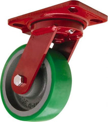 Hamilton - 6" Diam x 2" Wide x 7-3/4" OAH Top Plate Mount Swivel Caster - Polyurethane Mold onto Cast Iron Center, 1,200 Lb Capacity, Tapered Roller Bearing, 4-1/2 x 6-1/2" Plate - USA Tool & Supply