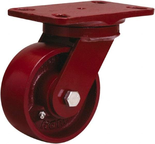 Hamilton - 5" Diam x 2" Wide x 6-3/4" OAH Top Plate Mount Swivel Caster - Cast Iron, 1,300 Lb Capacity, Sealed Precision Ball Bearing, 4-1/2 x 6-1/2" Plate - USA Tool & Supply