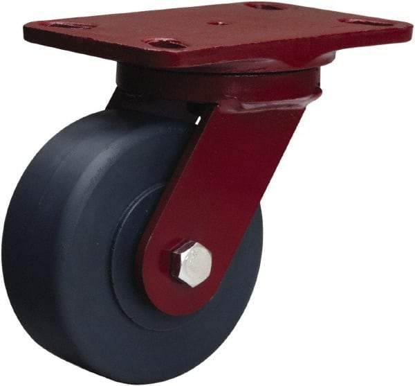 Hamilton - 5" Diam x 2" Wide x 6-3/4" OAH Top Plate Mount Swivel Caster - Nylon, 2,000 Lb Capacity, Sealed Precision Ball Bearing, 4-1/2 x 6-1/2" Plate - USA Tool & Supply