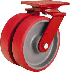 Hamilton - 8" Diam x 2" Wide x 9-3/4" OAH Top Plate Mount Swivel Caster - Polyurethane Mold onto Cast Iron Center, 2,500 Lb Capacity, Tapered Roller Bearing, 4-1/2 x 6-1/2" Plate - USA Tool & Supply
