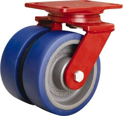 Hamilton - 6" Diam x 2" Wide x 7-3/4" OAH Top Plate Mount Swivel Caster - Polyurethane Mold onto Cast Iron Center, 1,920 Lb Capacity, Tapered Roller Bearing, 4-1/2 x 6-1/2" Plate - USA Tool & Supply
