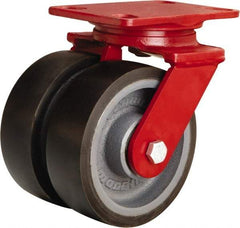 Hamilton - 6" Diam x 2" Wide x 7-3/4" OAH Top Plate Mount Swivel Caster - Polyurethane Mold onto Cast Iron Center, 2,500 Lb Capacity, Sealed Precision Ball Bearing, 4-1/2 x 6-1/2" Plate - USA Tool & Supply
