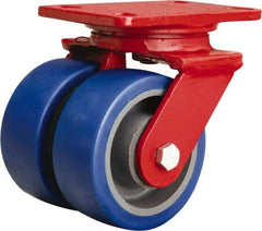 Hamilton - 5" Diam x 2" Wide x 6-3/4" OAH Top Plate Mount Swivel Caster - Polyurethane Mold onto Cast Iron Center, 1,680 Lb Capacity, Sealed Precision Ball Bearing, 4-1/2 x 6-1/2" Plate - USA Tool & Supply