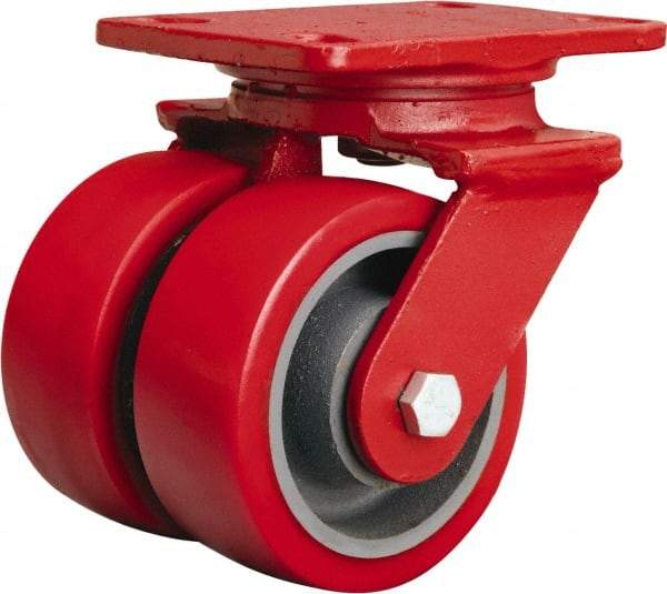 Hamilton - 5" Diam x 2" Wide x 6-3/4" OAH Top Plate Mount Swivel Caster - Polyurethane Mold onto Cast Iron Center, 2,500 Lb Capacity, Sealed Precision Ball Bearing, 4-1/2 x 6-1/2" Plate - USA Tool & Supply