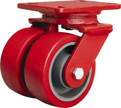 Hamilton - 5" Diam x 2" Wide x 6-3/4" OAH Top Plate Mount Swivel Caster - Polyurethane Mold onto Cast Iron Center, 2,500 Lb Capacity, Sealed Precision Ball Bearing, 4-1/2 x 6-1/2" Plate - USA Tool & Supply