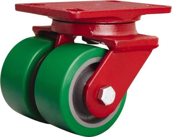 Hamilton - 4" Diam x 2" Wide x 5-5/8" OAH Top Plate Mount Swivel Caster - Polyurethane Mold onto Cast Iron Center, 1,500 Lb Capacity, Sealed Precision Ball Bearing, 4-1/2 x 6-1/2" Plate - USA Tool & Supply