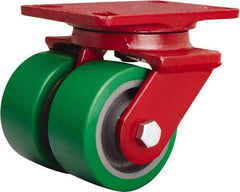 Hamilton - 4" Diam x 2" Wide x 5-5/8" OAH Top Plate Mount Swivel Caster - Polyurethane Mold onto Cast Iron Center, 1,500 Lb Capacity, Sealed Precision Ball Bearing, 4-1/2 x 6-1/2" Plate - USA Tool & Supply