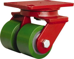 Hamilton - 3-1/4" Diam x 2" Wide x 5-1/4" OAH Top Plate Mount Swivel Caster - Polyurethane Mold onto Cast Iron Center, 1,150 Lb Capacity, Straight Roller Bearing, 4-1/2 x 6-1/2" Plate - USA Tool & Supply