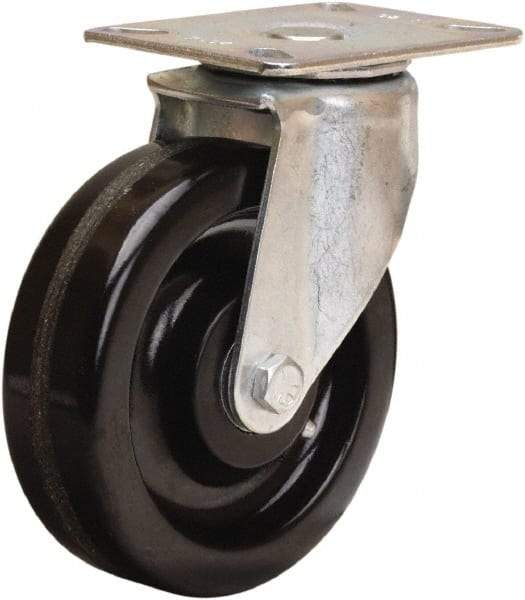 Hamilton - 5" Diam x 1-1/2" Wide x 6-1/16" OAH Top Plate Mount Swivel Caster - Phenolic, 400 Lb Capacity, Straight Roller Bearing, 3-1/8 x 4-1/8" Plate - USA Tool & Supply