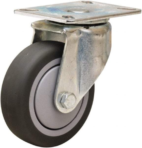 Hamilton - 4" Diam x 1-3/8" Wide x 5-1/16" OAH Top Plate Mount Swivel Caster - Rubber Mold on Polyolefin, 250 Lb Capacity, Precision Ball Bearing, 3-1/8 x 4-1/8" Plate - USA Tool & Supply