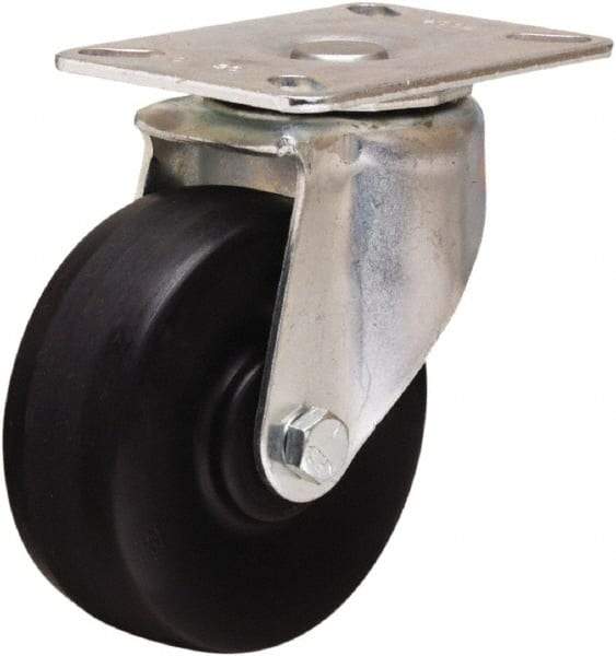 Hamilton - 4" Diam x 1-1/2" Wide x 5-1/16" OAH Top Plate Mount Swivel Caster - Hard Rubber, 300 Lb Capacity, Self-Lubricating Bearing, 3-1/8 x 4-1/8" Plate - USA Tool & Supply