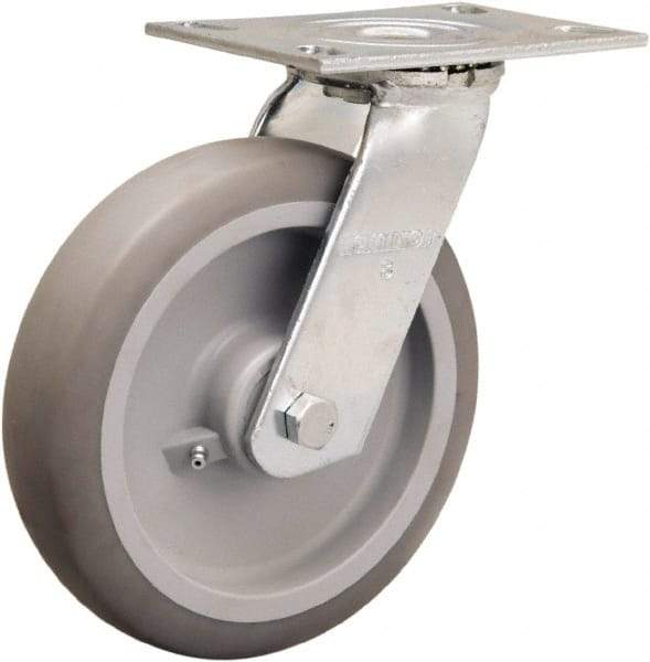 Hamilton - 8" Diam x 2" Wide x 9-1/2" OAH Top Plate Mount Swivel Caster - Rubber Mold on Polyolefin, 500 Lb Capacity, Straight Roller Bearing, 4-1/2 x 6-1/4" Plate - USA Tool & Supply