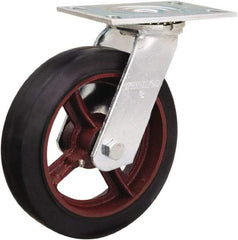 Hamilton - 8" Diam x 2" Wide x 9-1/2" OAH Top Plate Mount Swivel Caster - Rubber Mold on Cast Iron, 500 Lb Capacity, Straight Roller Bearing, 4-1/2 x 6-1/4" Plate - USA Tool & Supply