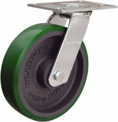 Hamilton - 8" Diam x 2" Wide x 9-1/2" OAH Top Plate Mount Swivel Caster - Polyurethane Mold onto Cast Iron Center, 900 Lb Capacity, Sealed Precision Ball Bearing, 4-1/2 x 6-1/4" Plate - USA Tool & Supply
