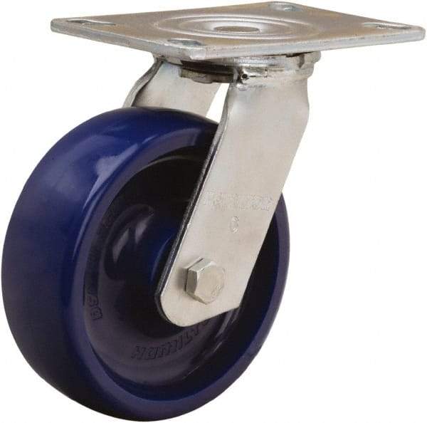 Hamilton - 6" Diam x 2" Wide x 7-1/2" OAH Top Plate Mount Swivel Caster - Polyurethane, 900 Lb Capacity, Sealed Precision Ball Bearing, 4-1/2 x 6-1/4" Plate - USA Tool & Supply