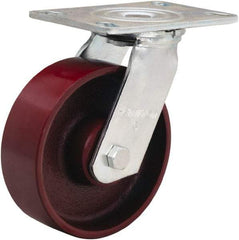 Hamilton - 6" Diam x 2" Wide x 7-1/2" OAH Top Plate Mount Swivel Caster - Cast Iron, 1,250 Lb Capacity, Sealed Precision Ball Bearing, 4-1/2 x 6-1/4" Plate - USA Tool & Supply