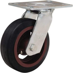 Hamilton - 6" Diam x 2" Wide x 7-1/2" OAH Top Plate Mount Swivel Caster - Rubber Mold on Cast Iron, 410 Lb Capacity, Straight Roller Bearing, 4-1/2 x 6-1/4" Plate - USA Tool & Supply