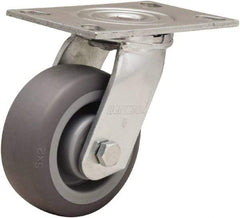 Hamilton - 5" Diam x 2" Wide x 6-1/2" OAH Top Plate Mount Swivel Caster - Rubber Mold on Polyolefin, 350 Lb Capacity, Straight Roller Bearing, 4-1/2 x 6-1/4" Plate - USA Tool & Supply